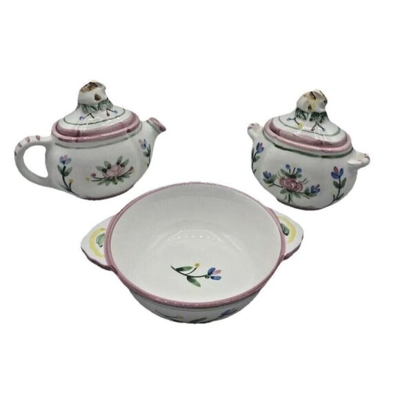 VTG The Haldon Group BUNNY RABBIT FLORAL Ceramic Sugar Creamer Bowl 1990 Cottage - Picture 1 of 16